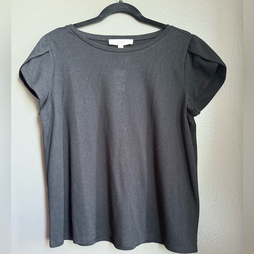 LOFT Black Short Sleeve Top, Size L